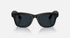 Ray-Ban Meta Wayfarer Gen 2 smart glasses in matte black with gray transition lenses, featuring sleek design and modern tech elements.