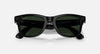 Meta Ray-Ban Wayfarer Gen 2 smart glasses in shiny black with clear and green transition lenses, featuring a sleek, modern design.