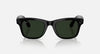 Ray-Ban Meta Wayfarer Gen 2 shiny black smart glasses with clear and graphite green transition lenses, featuring sleek design and tech features.