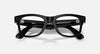 Ray-Ban Meta Wayfarer Gen 2 smart glasses in shiny black with clear lenses and green transitions, shown from the front angle.
