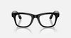 Meta Ray-Ban Meta Wayfarer Gen 2 shiny black smart glasses with clear and graphite green transitions lenses, featuring sleek design.
