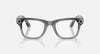 Meta Ray-Ban Meta Wayfarer Gen 2 smart glasses with shiny transparent grey and clear sapphire lenses, displaying sleek design details.