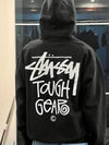 Stüssy Black Tough Gear Hooded Sweatshirt – Graphic Pullover with Front and Back Branding