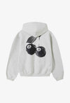 Stüssy Ash Heather Grey 8-Ball Cherries Hooded Sweatshirt – Graphic Pullover with Front Logo