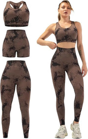 3 Piece Workout Sets for Women Butt Lifting Leggings with High Impact Sports Bra Gym Shorts THE EA STORE