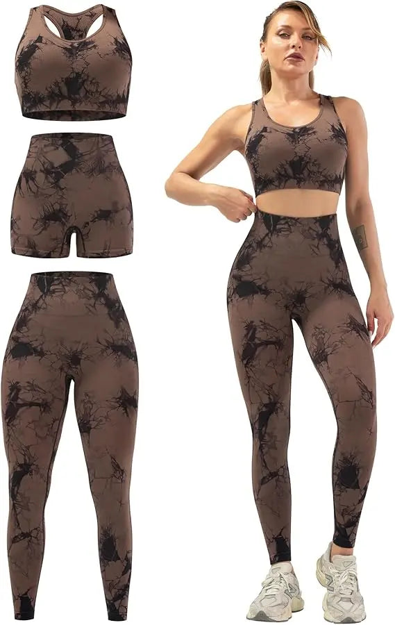 3 Piece Workout Sets for Women Butt Lifting Leggings with High Impact Sports Bra Gym Shorts THE EA STORE