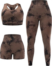 3 Piece Workout Sets for Women Butt Lifting Leggings with High Impact Sports Bra Gym Shorts THE EA STORE