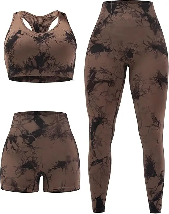 3 Piece Workout Sets for Women Butt Lifting Leggings with High Impact Sports Bra Gym Shorts THE EA STORE