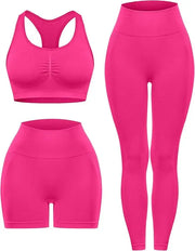 3 Piece Workout Sets for Women Butt Lifting Leggings with High Impact Sports Bra Gym Shorts THE EA STORE