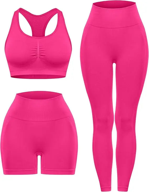 3 Piece Workout Sets for Women Butt Lifting Leggings with High Impact Sports Bra Gym Shorts THE EA STORE
