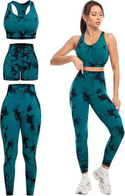 3 Piece Workout Sets for Women Butt Lifting Leggings with High Impact Sports Bra Gym Shorts THE EA STORE