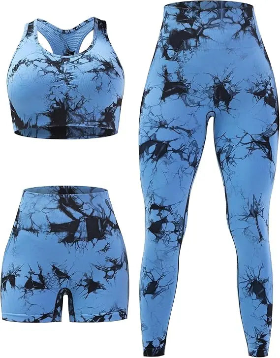 3 Piece Workout Sets for Women Butt Lifting Leggings with High Impact Sports Bra Gym Shorts THE EA STORE