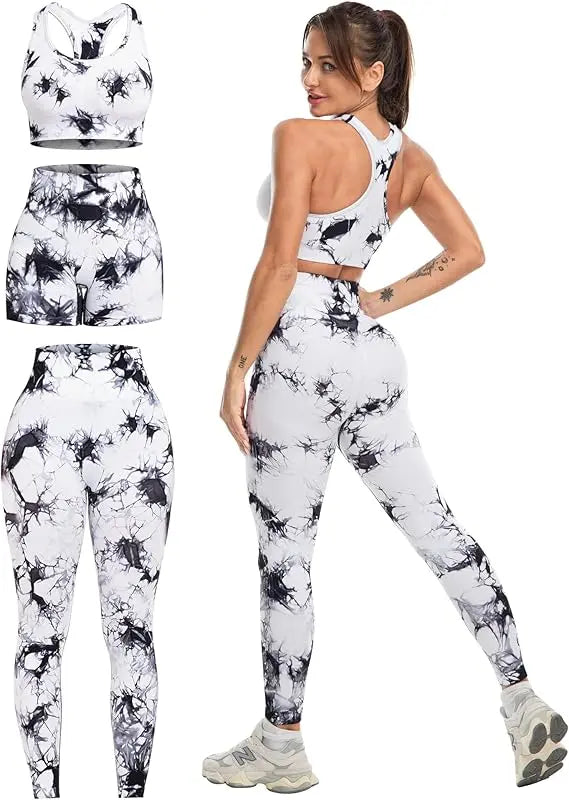 3 Piece Workout Sets for Women Butt Lifting Leggings with High Impact Sports Bra Gym Shorts THE EA STORE