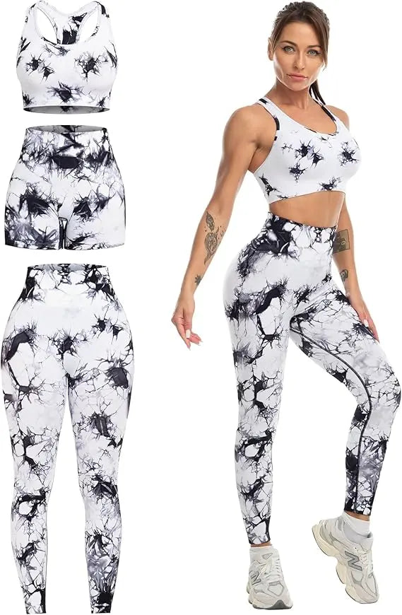 3 Piece Workout Sets for Women Butt Lifting Leggings with High Impact Sports Bra Gym Shorts THE EA STORE