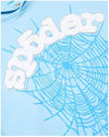 Light blue Sp5der Web Hoodie from THE EA STORE, authentic Young Thug streetwear pullover with stylish web design.