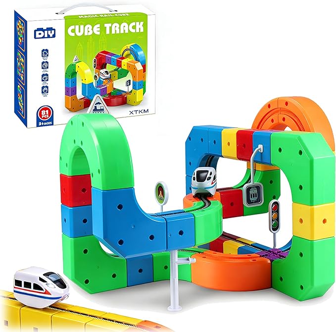 Electric Train Set Gravity-Defying 3D Track – 81 PCS STEM Building Rail Set for Kids Ages 4–8