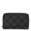 Louis Vuitton Damier Graphite Zippy Coin Purse in leather, compact men's designer zip wallet with checkered pattern.