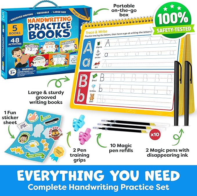 Magic Grooved Writing Practice Book for Kids Ages 3–5 – Reusable Tracing & Handwriting Learning Set