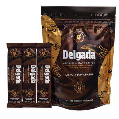 Enjoy Premium Instant Coffee with garcinia cambogia sachets for appetite-suppressing herbal blend.