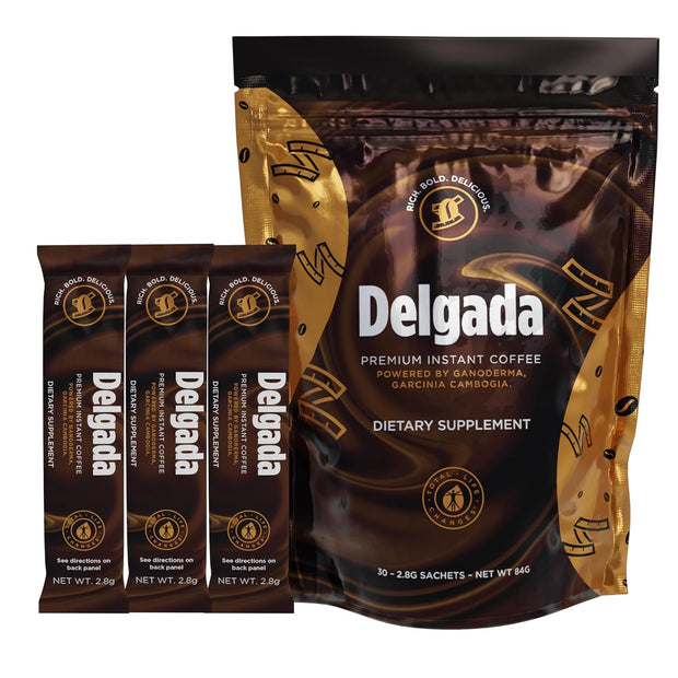 Enjoy Premium Instant Coffee with garcinia cambogia sachets for appetite-suppressing herbal blend.