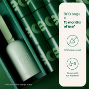 Earth Rated compostable Dog Poop Bag. 900 Bags 15 month use leak proof contains dispenser.