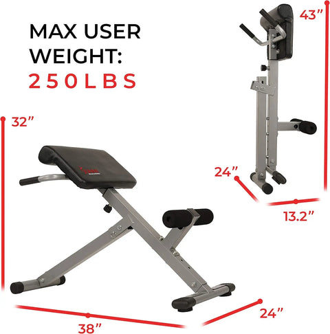 Hyperextension Roman Chair space-saving workout bench with durable steel frame for home fitness.