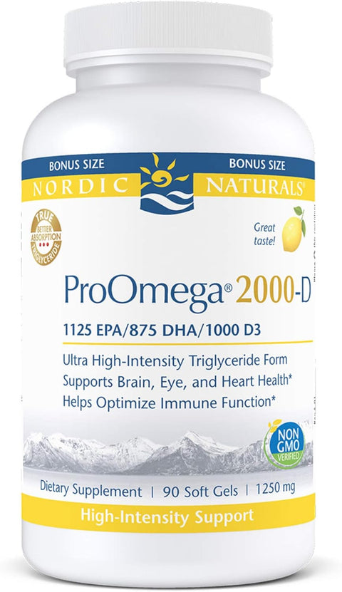 Nordic Naturals ProOmega 2000-D, Lemon Flavor - 90 Soft Gels 