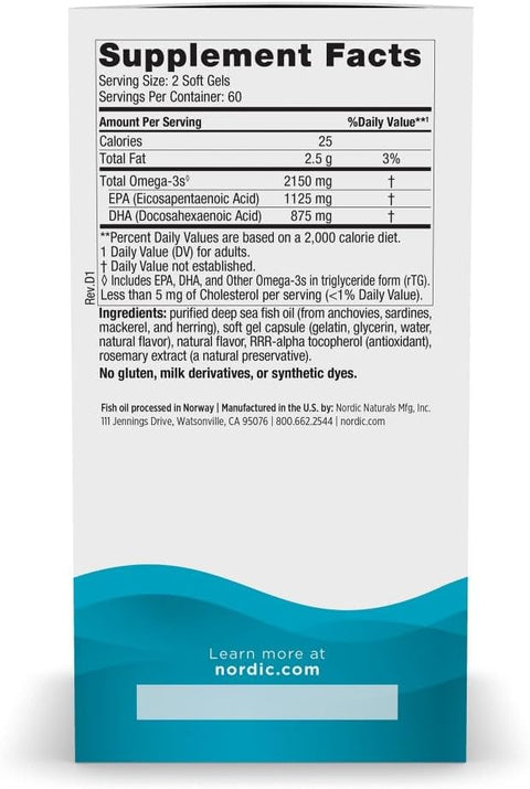 Supplement facts label for a fish oil product on a white background