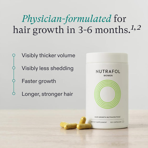 Support thicker lashes and brows naturally using Nutrafol Hair Vitamins for Women every single day.