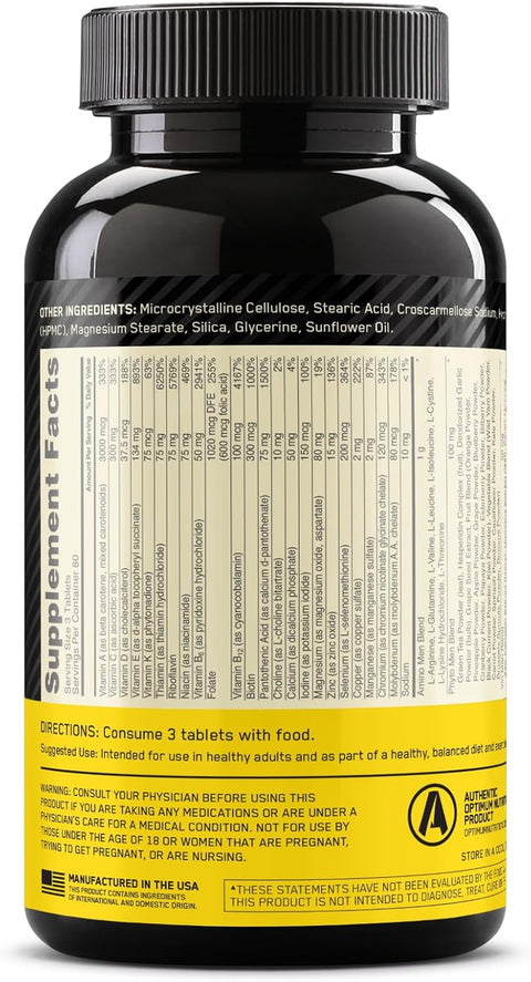 Optimum Nutrition Opti Men Multivitamin for Men delivers muscle support for active men's fitness.