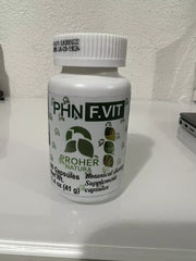 Supplement bottle labeled 'PHN F.VIT' on a white surface with a light gray background