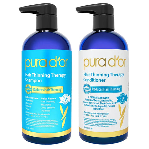 PURA D'OR Hair Thinning Therapy Shampoo & Conditioner Set – Biotin, DHT Blockers, Clinically Tested, Color Safe, 16oz Each E.A