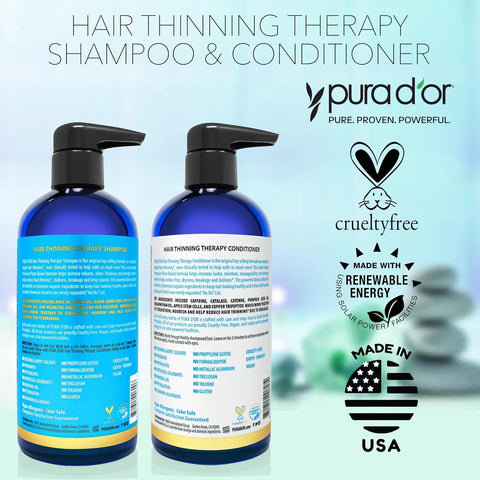 PURA D'OR Hair Thinning Therapy Shampoo & Conditioner Set – Biotin, DHT Blockers, Clinically Tested, Color Safe, 16oz Each E.A