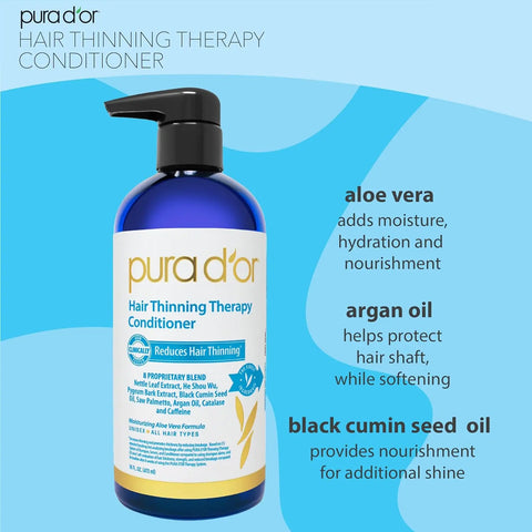PURA D'OR Hair Thinning Therapy Shampoo & Conditioner Set – Biotin, DHT Blockers, Clinically Tested, Color Safe, 16oz Each E.A