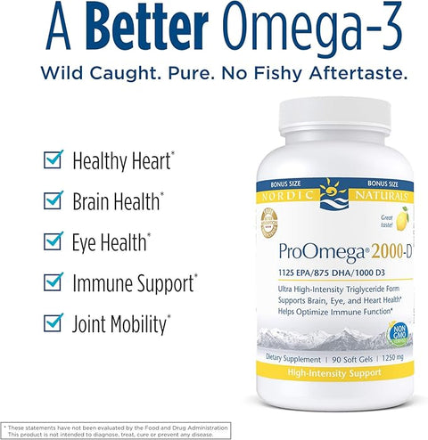 ProOmega 2000-D supplement bottle with health benefits 