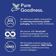 Promotional graphic about sustainability practices on a blue background