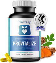 Bottle of Provitalize supplement with joint support icon and ingredients on a white background