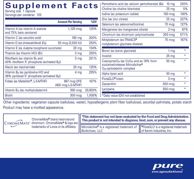Supplement facts label for a product by pure encapsulations