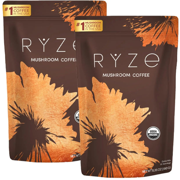 RYZE Organic Mushroom Coffee with 6 Adaptogenic Mushrooms & MCT Oil – USA Grown Instant Coffee for Enhanced Energy, Focus, Digestion & Immunity, Featuring Turkey Tail, Shiitake, Lion’s Mane – 30 & 60 Servings THE EA STORE