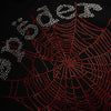 Black Sp5der Essential hoodie with red web and rhinestone logo, Young Thug streetwear pullover, authentic Sp5der design.