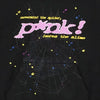 Black Sp5der Essential hoodie by THE EA STORE featuring Pink "Nevermind The Spider" design, streetwear pullover with bold graphic.