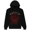 Black Sp5der Essential hoodie with red web rhinestones, authentic Young Thug streetwear pullover from THE EA STORE.