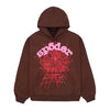 Sp5der Brown Pink Web Hoodie by THE EA STORE, a young Thug streetwear pullover featuring web graphic design and casual style.