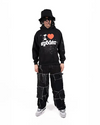 Black Sp5der I Love Sp5der Heart Hoodie featuring bold graphic print, relaxed fit, and streetwear style from THE EA STORE.