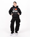 Black Sp5der I Love Sp5der Heart Hoodie featuring bold graphic design, streetwear style, and comfortable pullover fit.