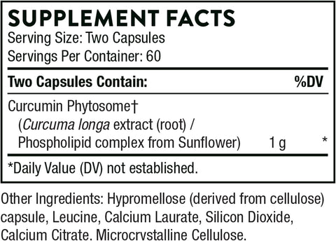 Thorne Curcumin Phytosome Supplement facts and details.