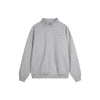 Heather grey Alo Yoga men's and women's half-zip fleece sweatshirt with quarter-zip collar and soft fleece material.