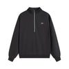 Black Alo Yoga Accolade half-zip sweatshirt with fleece material, unisex quarter-zip pullover, casual and comfortable.