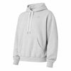 Alo Yoga unisex Accolade hoodie in heather grey fleece, showing a relaxed fit pullover with a front pocket and branded logo.