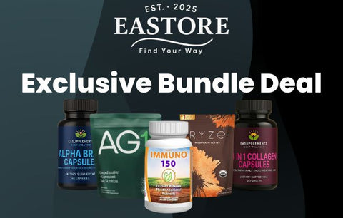 5-in-1 wellness supplement bundle showcasing ALPHA BR, AG1, IMMUNO 150, and 1N1 COLLAGEN capsules.